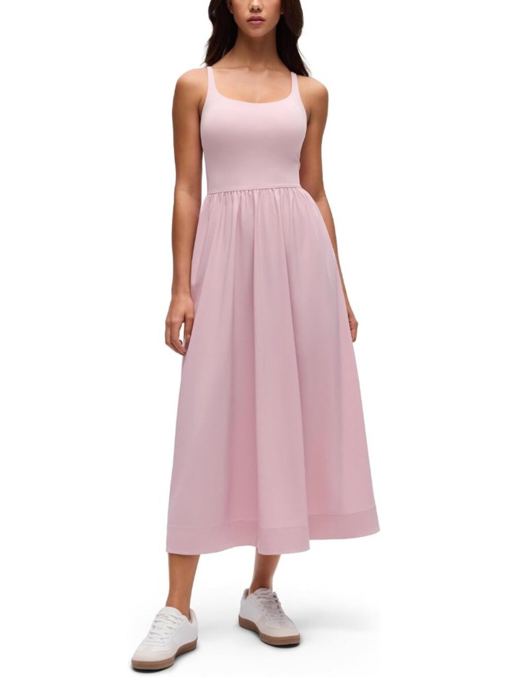 Women's Pink Haze Sleeveless Square Neck Maxi Dress Flowy Travel Pockets Outfit
